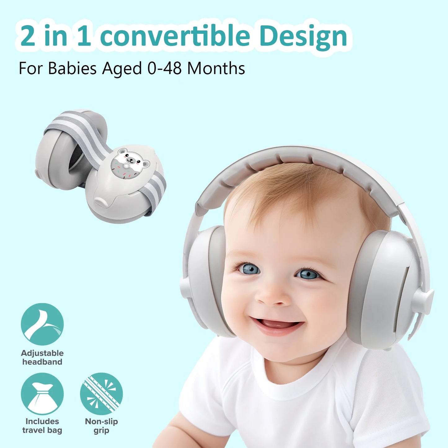 Baby Soundproof Earmuffs, Adjustable & Soft Padded, for Infants and Toddlers, Noise Reduction for Sleeping, Traveling and Events