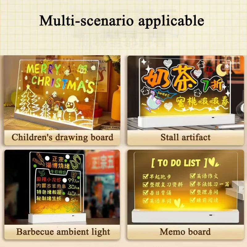 Luminous Drawing Board Diy Graffiti Erasable Acrylic Fluorescent Board Blackboard Children's Puzzle Toy Writing Board Gifts